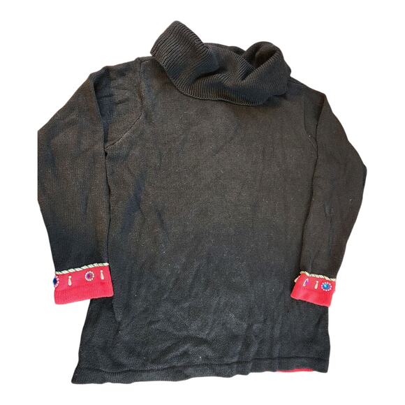 B P Designs sz Large Holiday sweater Christmas tree bling tunic knit black red - Picture 2 of 14